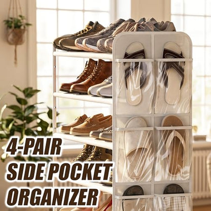 Simple Houseware 6-Tier Shoe Rack Storage Organizer w/Side Hanging Bag, White - color: White
