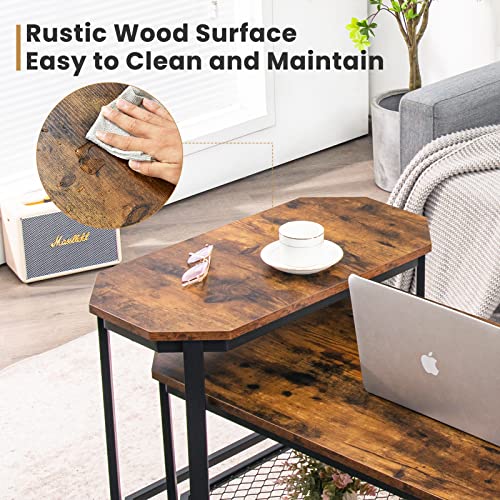 GOFLAME Narrow Side Table, Industrial Slim End Table with Rustic Tabletop & Steel Frame, Compact Bedside Table, Wood Accent Sofa Side Table for Living Room, Bedroom & Entryway, Rustic Brown