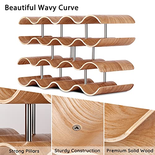 Countertop Wine Rack - 14 Bottle Freestanding Wine Bottle Holder Stand - 4 Tier Wooden Wine Storage Rack - Wavy Wine Organizer for Cabinet Pantry Home Kitchen Bar - size: 4 Tier - 14 Bottle