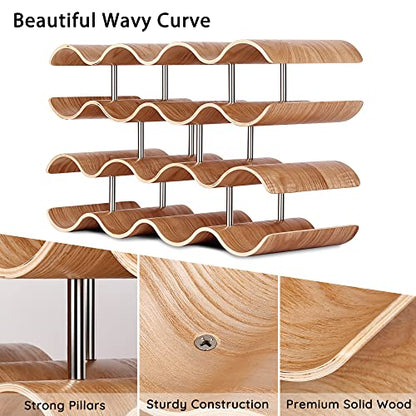 Countertop Wine Rack - 14 Bottle Freestanding Wine Bottle Holder Stand - 4 Tier Wooden Wine Storage Rack - Wavy Wine Organizer for Cabinet Pantry Home Kitchen Bar - size: 4 Tier - 14 Bottle