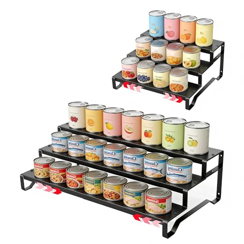 Attelite 3 Tier Expandable Can Rack Organizer for Pantry, Adjustable 13"-21" Metal Soda Can Organizer, Pantry Organization Canned Food Storage Holder for Kitchen Cabinet Countertop, Black 1Pack - size: 3tier*1pack