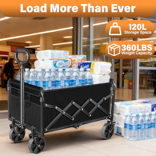 Wagons Carts Foldable, Collapsible Wagon with Wheels — Durable Folding Utility Pull Wagon Cart for Groceries, Picnic & Pets, Park Trips & Small Hauls, 280 lbs Heavy Duty Capacity,Graphite Black - color: Lavender