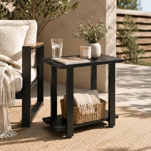 Transitional Narrow End Table, 2-Tier Rustic Side Table with Storage Shelves, Modern Farmhouse Industrial Nightstand for Living Room, Bedroom, Small Spaces, Couch, Black - color: Black