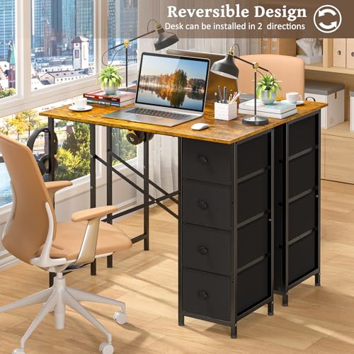 Small Computer Desk with 4 Fabric Drawers, 36 Inch Reversible Writing Desk for Home Office Bedroom, Modern Simple Kids Student Study Desk with Storage, Compact Desk for Small Spaces, Rustic Brown - color: Brown