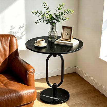 17In(W) x19In(H) Black Round Side Table Heavy Duty Modern End Table Stable Sofa Side Table Sturdy Marble Base Integrated Small Accent Table Nightstand for Living Room Bedroom - color: Black-mable Base