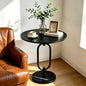 17In(W) x19In(H) Black Round Side Table Heavy Duty Modern End Table Stable Sofa Side Table Sturdy Marble Base Integrated Small Accent Table Nightstand for Living Room Bedroom - color: Black-mable Base