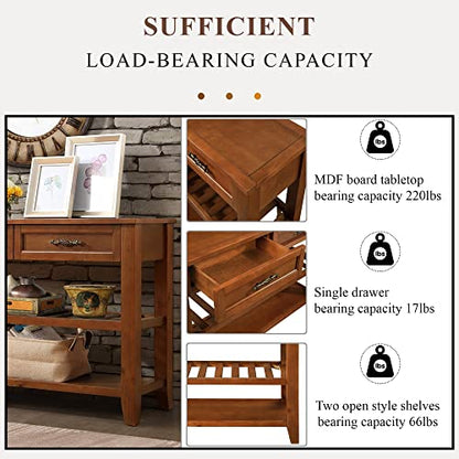 Knocbel Entryway Console Table with 2 Storage Drawers and 2 Lower Shelves, Entrance Hallway Foyer Behind Sofa Couch Table, Easy Assembly (Brown) - color: Brown