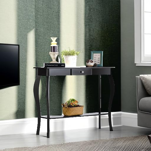 ChooChoo Narrow Console Table with Drawer, Chic Accent Sofa Table, Entryway Table, Black - color: Black, size: 11.8"D x 39.3"W x 31.4"H