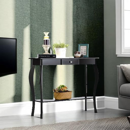 ChooChoo Narrow Console Table with Drawer, Chic Accent Sofa Table, Entryway Table, Black - color: Black, size: 11.8"D x 39.3"W x 31.4"H