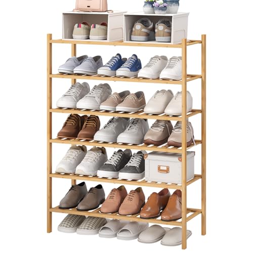 viewcare 6-Tier Bamboo Shoe Rack for Entryway, Stackable | Foldable | Natural, Shoe Organizer for Hallway Closet, Free Standing Shoe Racks for Indoor Outdoor - color: Natural Bamboo, size: 6-Tier