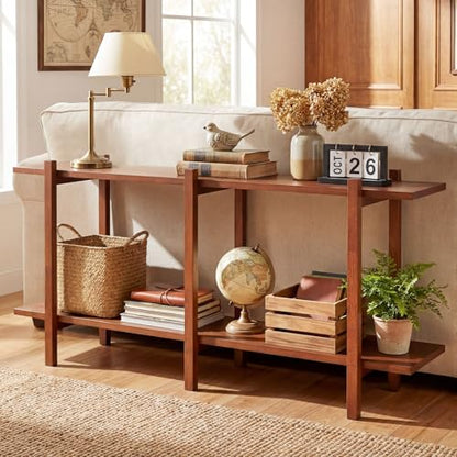 Giantex 2-Tier Wood Bookshelf, 48" Modern Console Table with Wide Storage Shelf, Horizontal Rubber Wood Bookcase, Open Display Racks Shelving Unit for Bedroom, Living Room, Office, Entryway