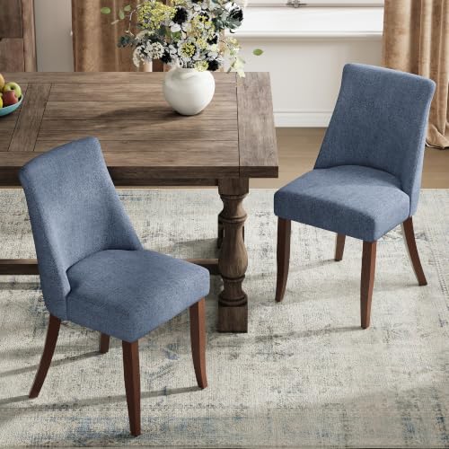 COLAMY Upholstered Dining Chairs Set of 6, Mid Century Modern Kitchen Chairs with Back, Farmhouse Fabric Side Dining Room Chairs with Wood Legs for Dining Room Restaurant, Blue - color: Blue, size: Set of 6
