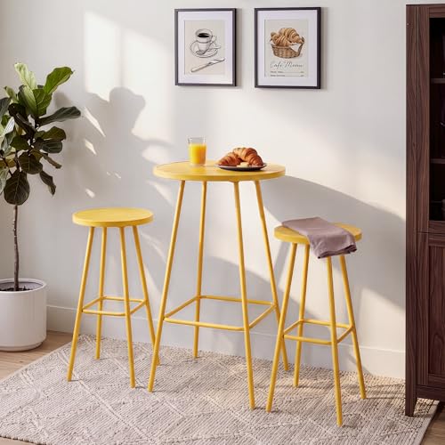 Best Choice Products 3-Piece Patio Dining Set, Bar Height, Outdoor Bistro Set, Outdoor Round Bar Table w/ 2 Bar Stools, Steel - Yellow - color: Yellow