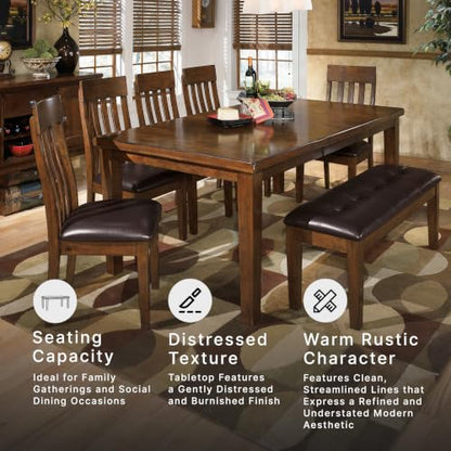 Signature Design by Ashley Ralene Extendable Dining Table, With Butterfly Leaf Seats 6-8, Wood Dining Room Table for Family Meals, Burnished Brown 42 x 60-78 Inch | 18-inch self-storing butterfly leaf, Crafted from veneers, wood and engineered wood, Seats