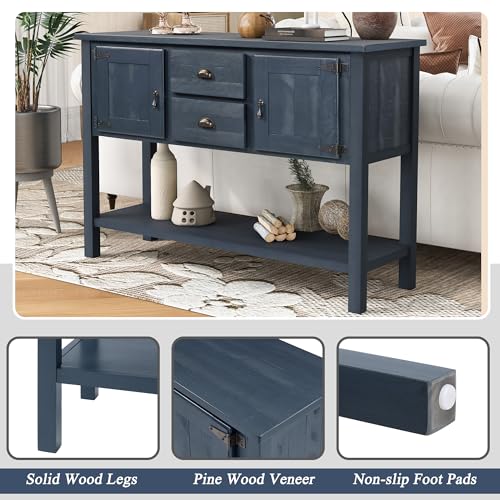 LKTART Solid Wood Farmhouse Console Table,Sofa Table with Storage Drawers and Shelves,Entryway Table for Entry Hallway Foyer Sofa Side Table,EasyAssembled (48" Navy Blue) - color: Navy Blue