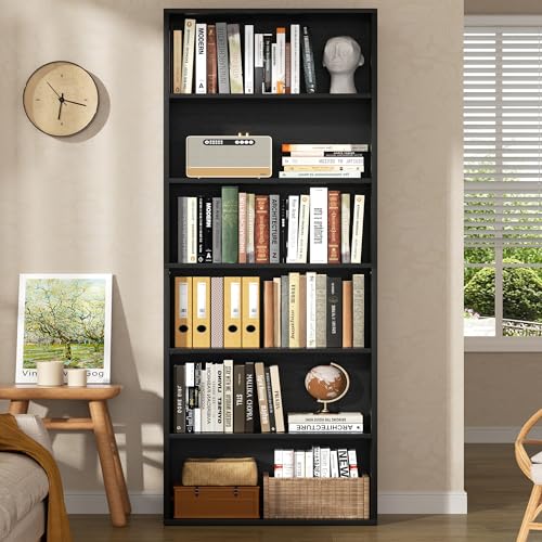 Shintenchi Bookshelf,6-Tier Open Bookcase and Bookshelves,6 Shelf Display Storage Shelves Floor Standing 70.6 inches Tall Bookcase for Home Office, Living Room (Black) - color: Black