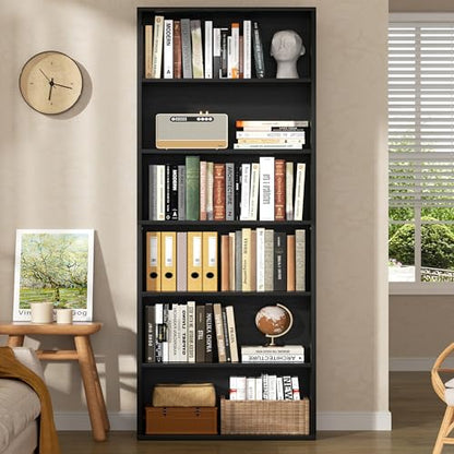 Shintenchi Bookshelf,6-Tier Open Bookcase and Bookshelves,6 Shelf Display Storage Shelves Floor Standing 70.6 inches Tall Bookcase for Home Office, Living Room (Black) - color: Black