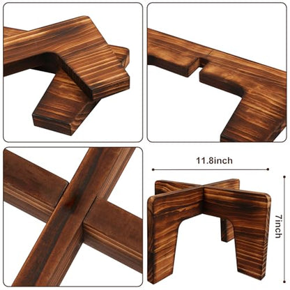 Plant Stand Indoor, Short Plants Holder for 5-15 Inch Pot, Brown Wooden Flower Pot Stand for Indoor Plants, Small Single Floor Plant Stand, Wood, 2 PCS