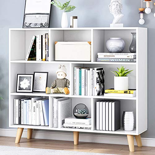 IOTXY Wooden Open Shelf Bookcase - 3-Tier Bookshelf with Legs, Warm White | Nordic Minimalist Style, MDF Material, Raised Solid Wood Legs, 8 Storage Cubes Display, Floor-Standing Cabinet Organizer - color: Warm White, size: 100CM Legs