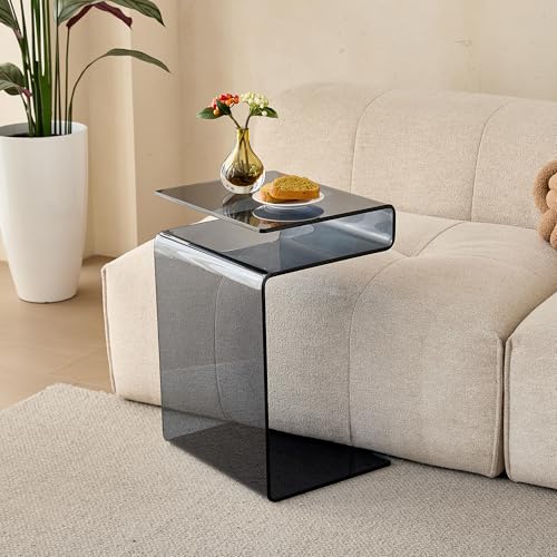 Glass Nightstand,Side Table,S-Shaped End Table for Living Room,Bedside Table for Bedroom (Grey) - color: Grey