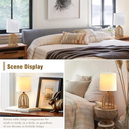 EJIAXIN Rattan Lamp Boho Lamps Set of 2-13.75" Mini Farmhouse Table Lamp Rustic End Table Decorative Small Lamps for Small Spaces Bedroom Nightstand Living Room Reading Desk Side Table Lamp - style: Rustic