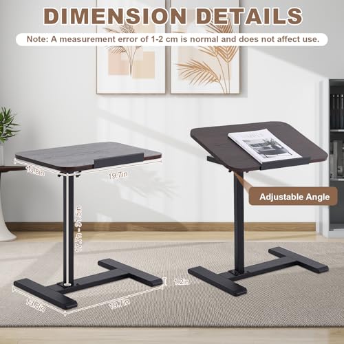 Solid Wood C-Shaped Side Table,360° Rotating TV Tray Table,Height-Adjustable,Sliding Sofa Table,Rolling Laptop Desk for Living Room and Bedroom Use with Sofa,Bed,Chair-Deep Walnut - color: Deep Walnut