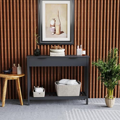 TaoHFE Black Narrow Console Table with Drawer Storage Shelf, Modern Wooden Entryway Sofa Table, 39 Inch Slim Behind Couch Table, Side Display Console Table for Living Room,Office,Black - color: Black