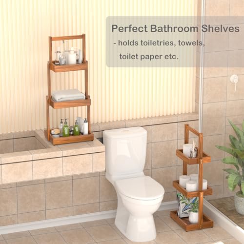 3-Tier Teak Shower Caddy, Bathroom Organizer with Towel Rack | Three-Tier Teak Organizer Keeps Toiletries, Towels and Toilet Paper within Reach, with a Stable Non-slip Base. - size: 3 Tier