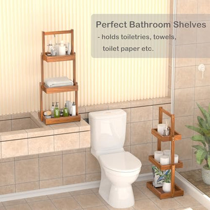 3-Tier Teak Shower Caddy, Bathroom Organizer with Towel Rack | Three-Tier Teak Organizer Keeps Toiletries, Towels and Toilet Paper within Reach, with a Stable Non-slip Base. - size: 3 Tier