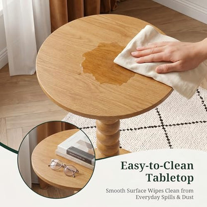 Round Side Table for Small Spaces, Modern Pedestal End Table with Solid Wood Spindle Leg, Small Drink Table Accent Nightstand for Living Room, Bedroom, Sofa Side, Apartment & Office, Wood - color: Wood