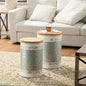 Glitzhome Rustic End Table Set of 2, Farmhouse Galvanized Metal Barrel Ottoman Storage Stool with Round Wood Lid for Living Room Furniture, Distressed White - color: Distressed White