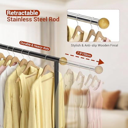 Rolling Clothing Rack with Bottom Storage Shelf & lockable Casters, Multi-tier Retractable Sturdy Garment Rack for Hanging Coats, Dresses - Ideal for Bedroom, Closet & Laundry Room ( Taller version ) - color: Multi-tier (67.3 H")