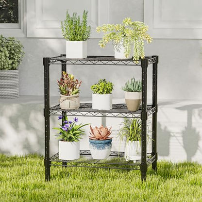 NEWBULIG 3-Tier Metal Wire Storage Shelves, Adjustable Heavy Duty Steel Shelving Unit, Freestanding Storage Rack Organizer for Kitchen, Pantry, Garage, Bathroom, 23.2" W x 13.4" D x 30.3" H, Black - size: 23.2" W x 13.4" D x 30.3" H
