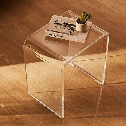 VEVOR Acrylic Side Table, Clear End Table, 18mm Thicker, One-Piece No Assembly Required, 18" High Modern Nightstand Used in Living Room & Bedroom, Bathroom, Home Decor, for Drink, Coffee, Food, Snack - style: U-Shaped