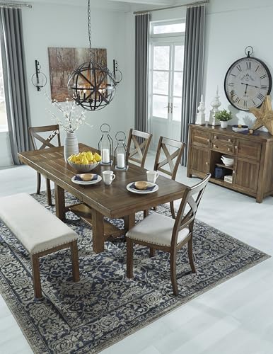 Signature Design by Ashley Moriville Casual Rustic Upholstered Dining Bench, Grey & Brown - color: Brown, size: Dining Height