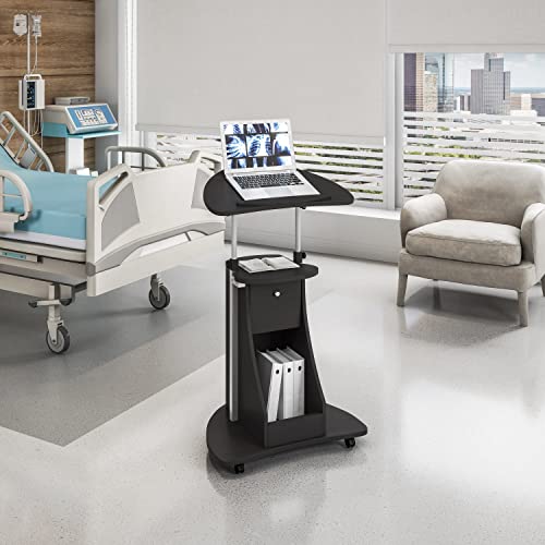 Techni Mobili Sit-to-Stand Mobile Medical Laptop Computer Cart, Black, Adjustable Height, B005 | Adjustable height rolling laptop cart with storage, open shelf, wheels, sit‑to‑stand ideal for podium office medical use - color: Black