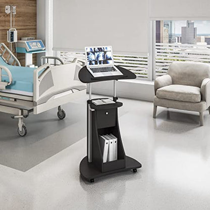 Techni Mobili Sit-to-Stand Mobile Medical Laptop Computer Cart, Black, Adjustable Height, B005 | Adjustable height rolling laptop cart with storage, open shelf, wheels, sit‑to‑stand ideal for podium office medical use - color: Black