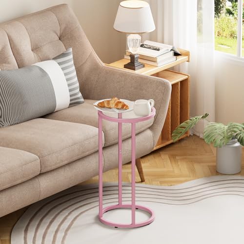 C Table Side End Table,Glass Couch Table Set of 2, Round Sofa End Table with Metal Frame, Small Snack Table for Living Room, Bedroom, Small Spaces, Easy Assembly (Pink,2pcs) - color: Pink