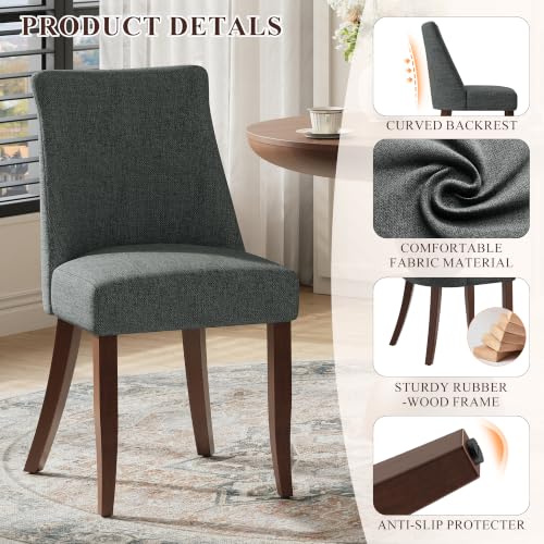 COLAMY Upholstered Dining Chairs Set of 2 with Wood Legs, Dark Grey | Mid Century Kitchen Chairs with Back, Fabric Side Dining Room Chairs for Dining Room Restaurant - color: Dark Grey, size: Set of 2
