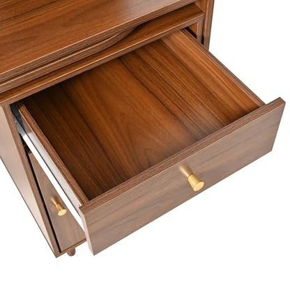 Wooden Computer Gaming Desk with 90 Degree Rotating Desktop, Study Writing Desk with Open Shelves, Storage Drawer and Cabinets, Work Desk for Home Office Bedroom Living Room (Walnut-03) - color: Walnut-03