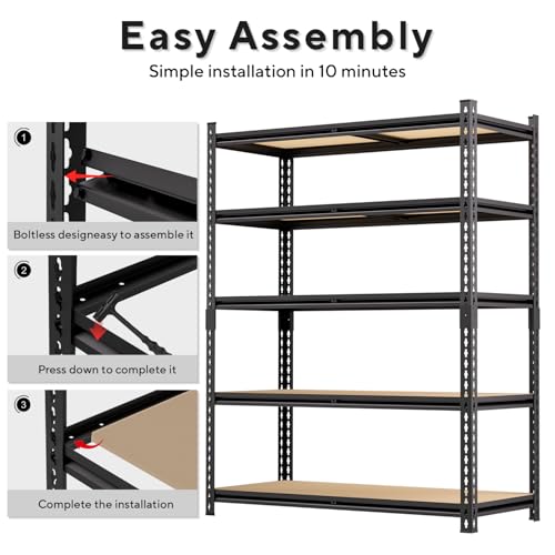 60" H x28 W x12 D: Father&I 5-Shelf-Storage-Rack Metal+Wood Garage/Kitchen Pantry Shelves Steel Utility Stand Shelving Unit Adjustable Heavy-Duty Shed Closet/Attic/Laundry Organizer, Black - size: 60 in * 28 in * 12 in Wood-5T