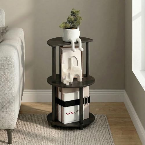 Furinno Turn-N-Tube Side Table, 3-Tier Round End Table, Black Espresso | Half Round Top Panel Night Stand, Nightstand, Bedside Table with Open Shelf, for Living Room, Bedroom - color: Black Espresso/Black