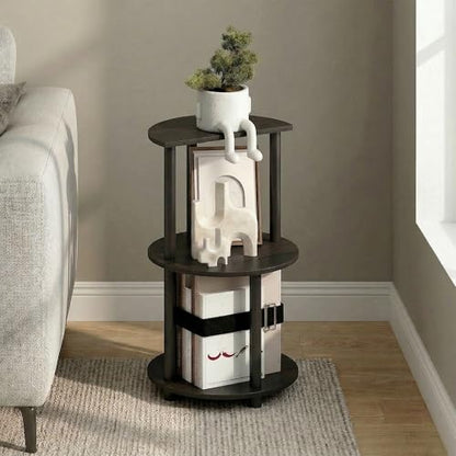 Furinno Turn-N-Tube Side Table, 3-Tier Round End Table, Black Espresso | Half Round Top Panel Night Stand, Nightstand, Bedside Table with Open Shelf, for Living Room, Bedroom - color: Black Espresso/Black