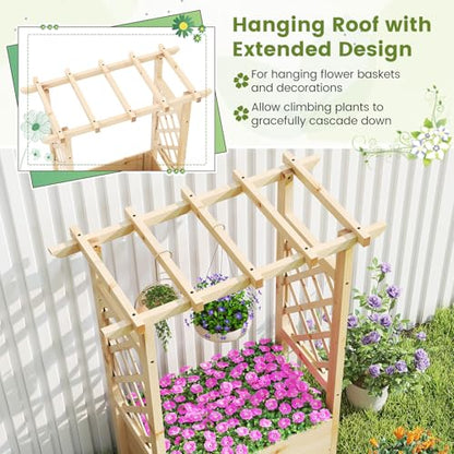 Giantex Raised Garden Bed with Sided Trellis & Hanging Roof, Wood Planter Box, Freestanding Garden Planter Raised Bed for Flowers Herbs Climbing Vines 31”x16”x41” (L x W x H) - color: Natural, size: 31”x16”x41”