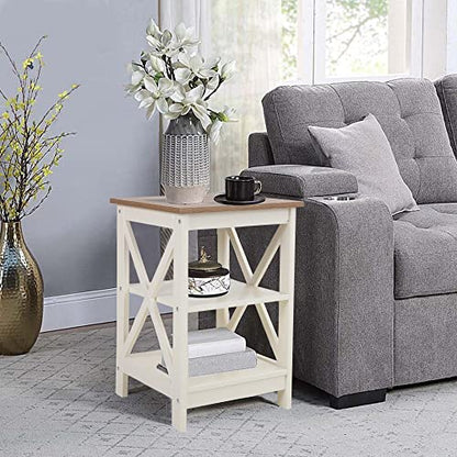 PHI VILLA End Table Living Room Set of 2, Farmhouse Bed Side Table Nightstands for Bedroom, Ivory White Small Side Table - color: Ivory