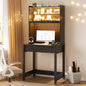 Lvifur Writing Desk with Power Outlet - Small Study Desk with LED Lights, Home Office Desk with Drawer & Hutch & Pegboard, Space Saving Study Table Work Station for Dorm, Living Room (Black) - color: Black86023