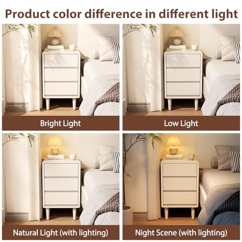 Tall Nightstand White Night Stand with 3 Drawers Mid Century Modern Nightstand with Storage,Solid Wood Night Stand,Small Bedside Table for Bedroom,Living Room,Office,White Bedside Table - color: White, style: 3 drawers