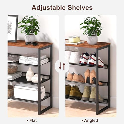 CHEMPFR Industrial Shoe Rack - Sturdy Steel Entryway Shoe Organizer with Spacious Top - Strong Mesh Shoe Storage Shelves - Adjustable Shoe Stand for Closet Organization (4-Tier) - size: 4-Tier