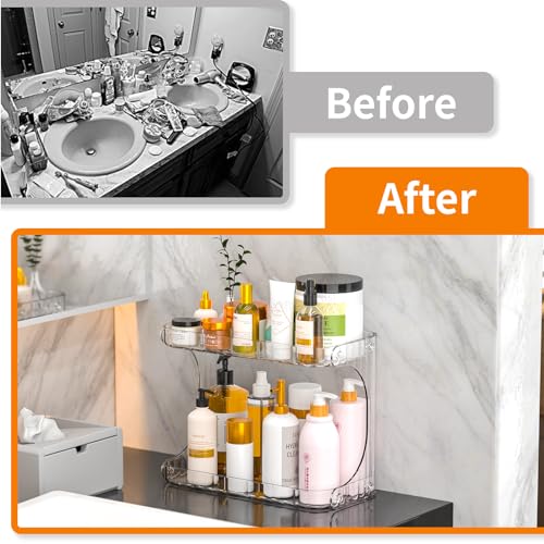 Clear 2 Tier Bathroom Organizer Countertop,10 Inch High-Capacity Vanity Shelf Organizer and Bathroom Tray for Beauty,Lotion,Skin Care,Face Products Make Up,Cosmetic Storage and Perfume Organizers