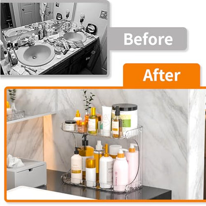 Clear 2 Tier Bathroom Organizer Countertop,10 Inch High-Capacity Vanity Shelf Organizer and Bathroom Tray for Beauty,Lotion,Skin Care,Face Products Make Up,Cosmetic Storage and Perfume Organizers